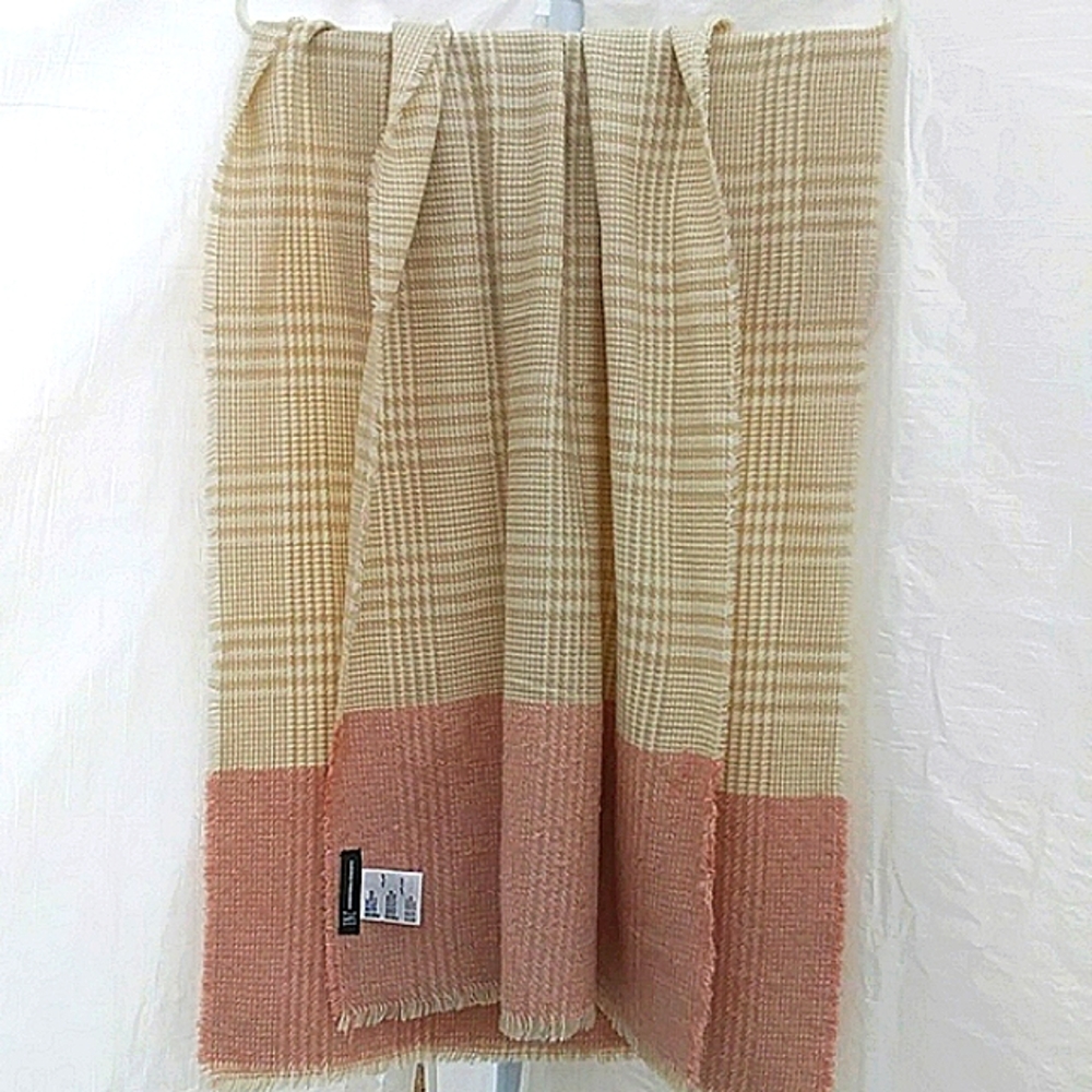 Knit Loop Scarf -Tan & Pink Plaid - Inc International Concepts Acces 74"x18"
